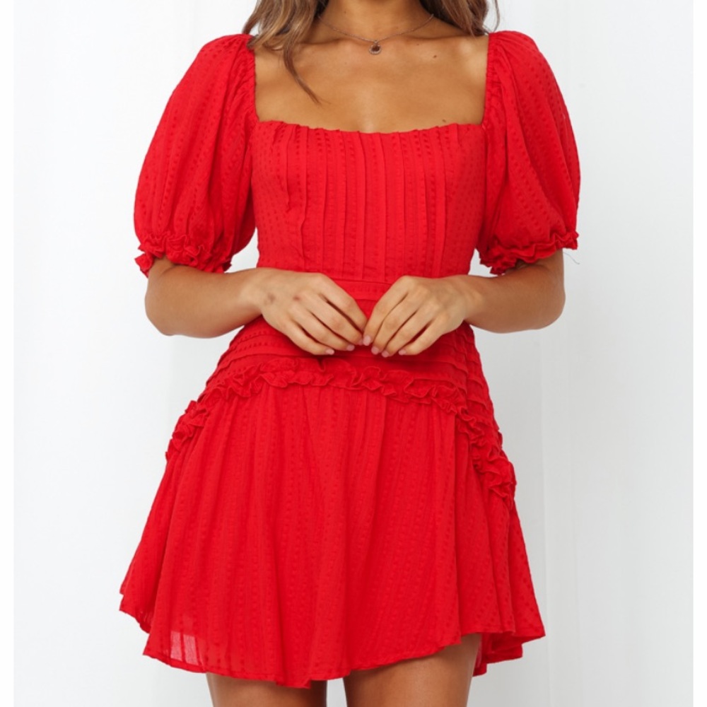 Hello Molly Red Puff Sleeve Mini Dress